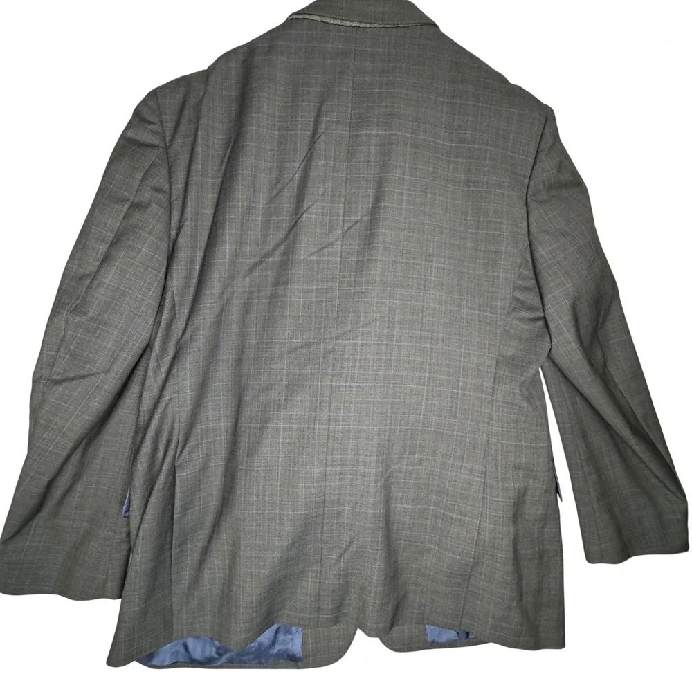 Jos A Bank Reserve Ermenegildo Zegna Wool Suit 46R 38R Grey Blue Plaid Made USA